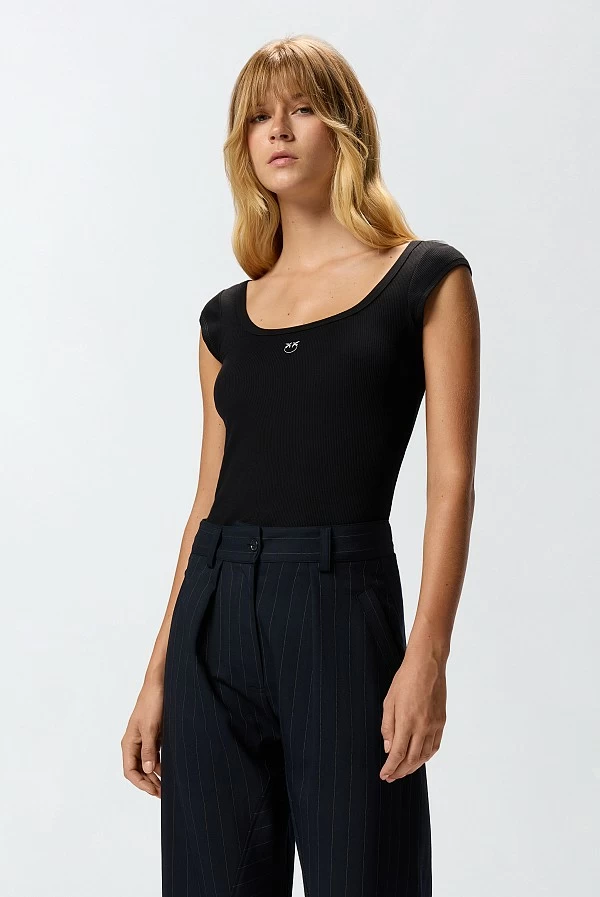 Camiseta de canalé con logotipo Love Birds pinko