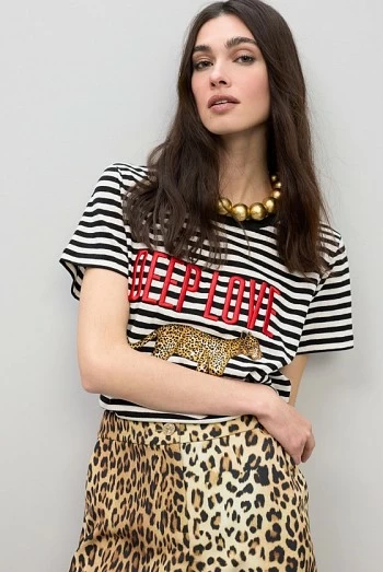 Camiseta de Rayas Mujer con Mensaje Deep Love Camiseta de Rayas Mujer con Mensaje Deep Love