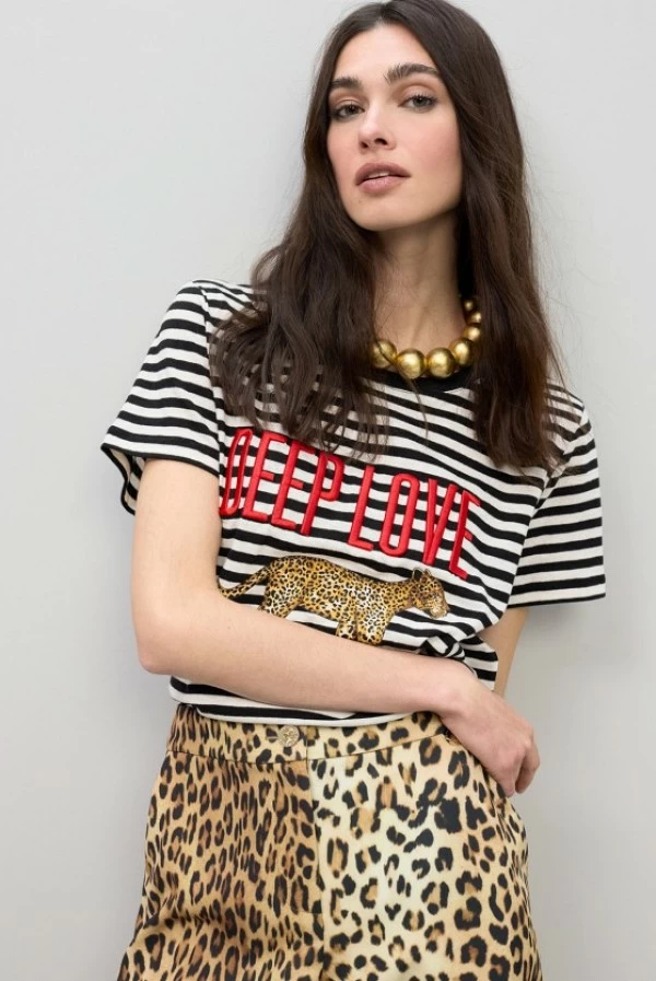 Camiseta de Rayas Mujer con Mensaje Deep Love