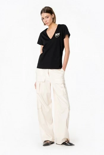 Camiseta escote de pico logotipo brillante love birds pinko