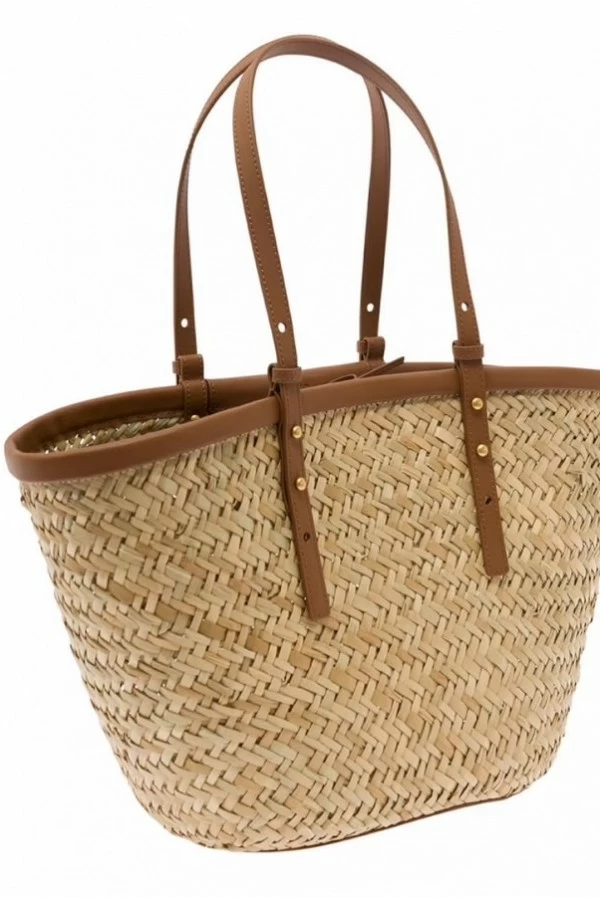 Capazo shopper pinko rafia y piel