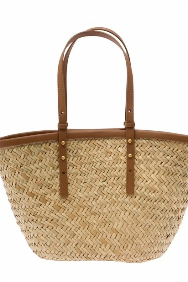 Capazo shopper pinko rafia y piel