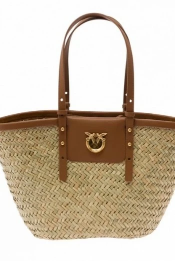 Capazo shopper pinko rafia y piel