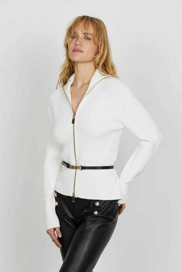 Cárdigan MILIONER con cremallera y cinturón de hebilla ranita – Relish Cárdigan MILIONER con cremallera y cinturón de hebilla ranita – Relish