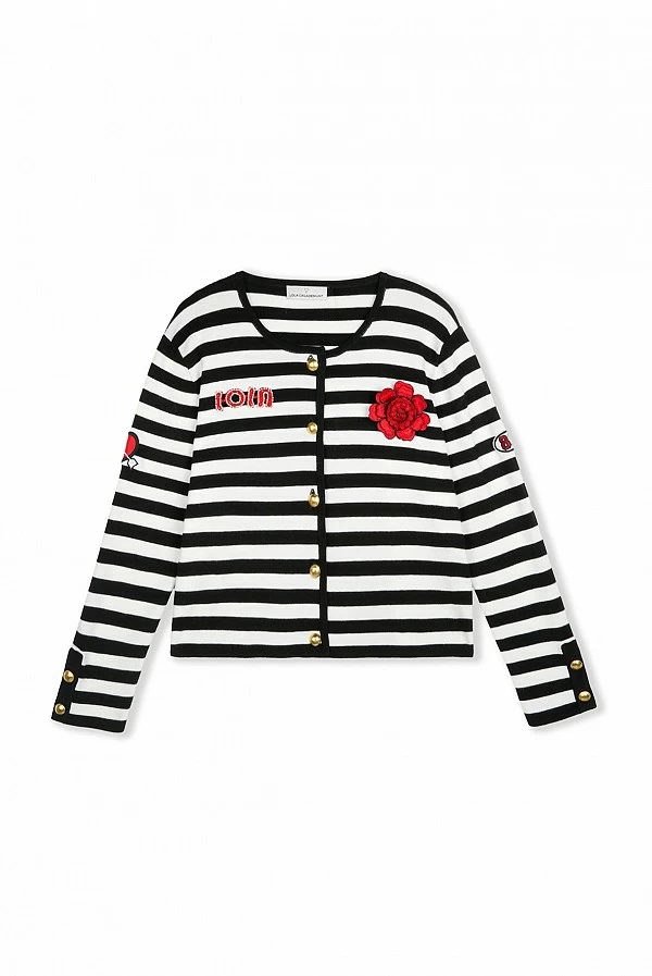 Cardigan rayas detalle parches
