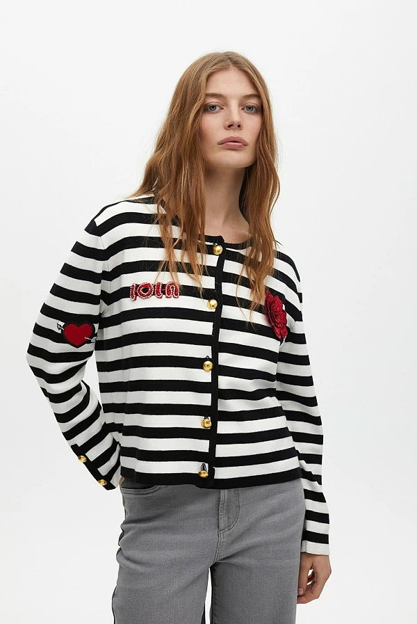 Cardigan rayas detalle parches