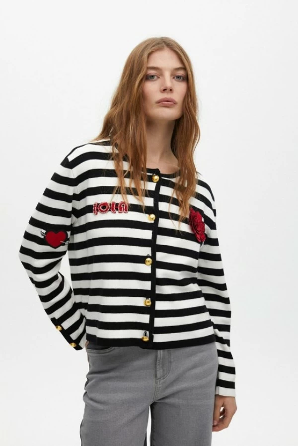 Cardigan rayas detalle parches