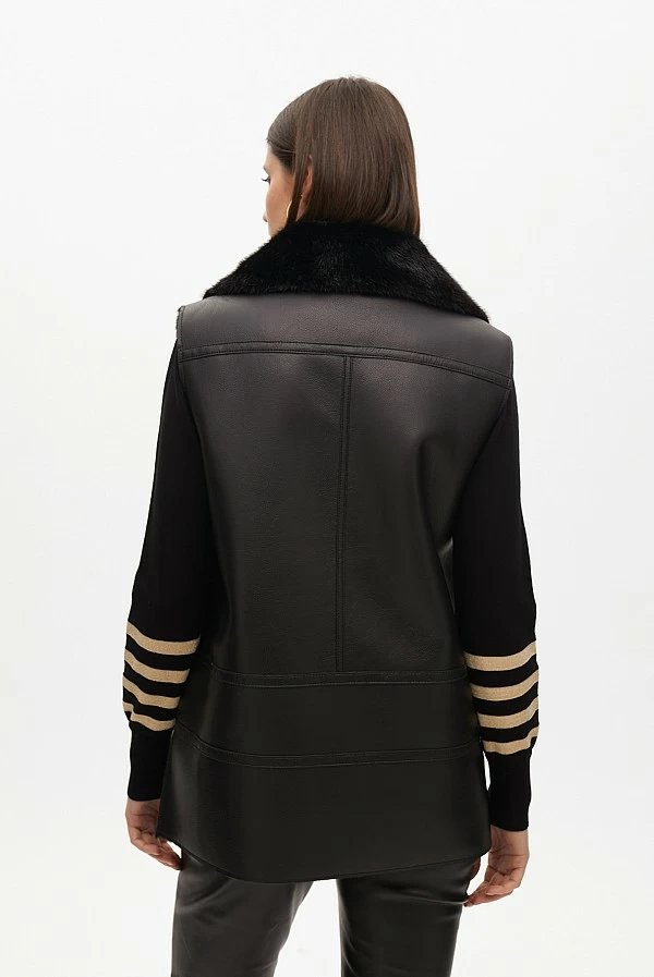 Chaleco Midi Reversible en Piel Sintética Negra lola casademunt