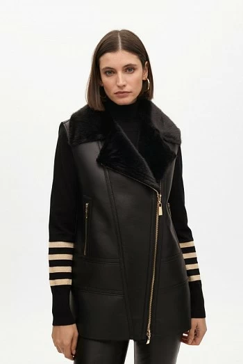 Chaleco Midi Reversible en Piel Sintética Negra lola casademunt Chaleco Midi Reversible en Piel Sintética Negra lola casademunt