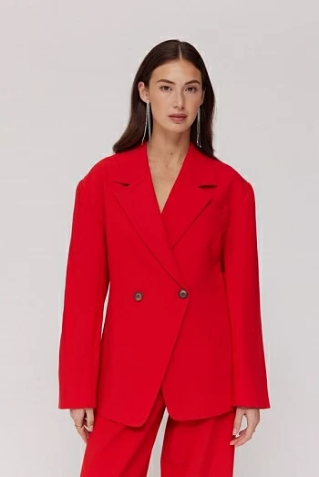 Chaqueta blazer roja Harper & Yve Anne – Corte maxi elegante