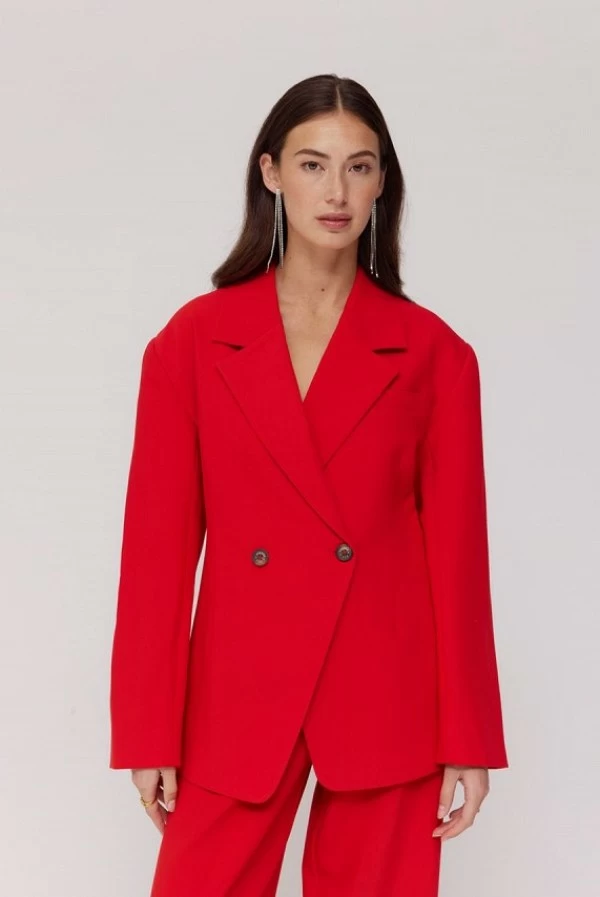 Chaqueta blazer roja Harper & Yve Anne – Corte maxi elegante