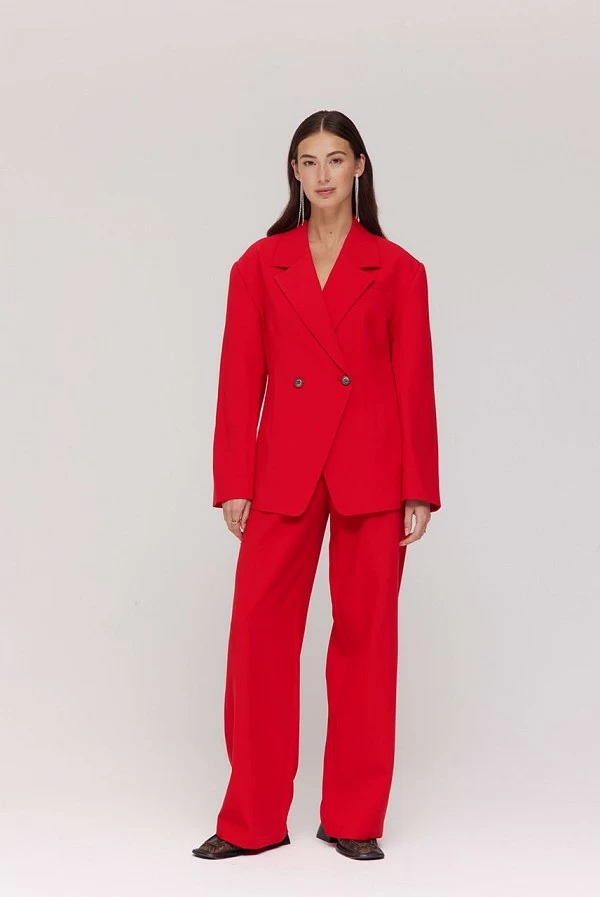 Chaqueta blazer roja Harper & Yve Anne – Corte maxi elegante