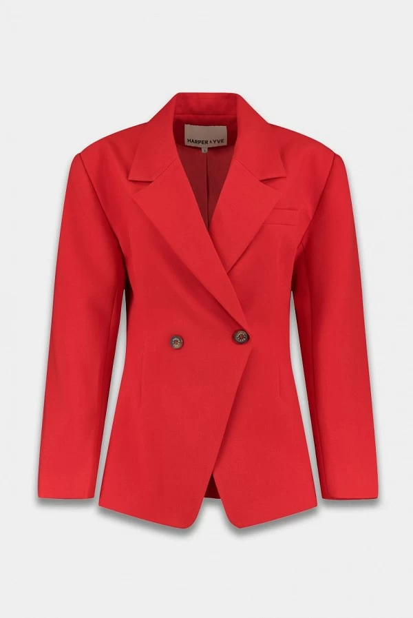 Chaqueta blazer roja Harper & Yve Anne – Corte maxi elegante