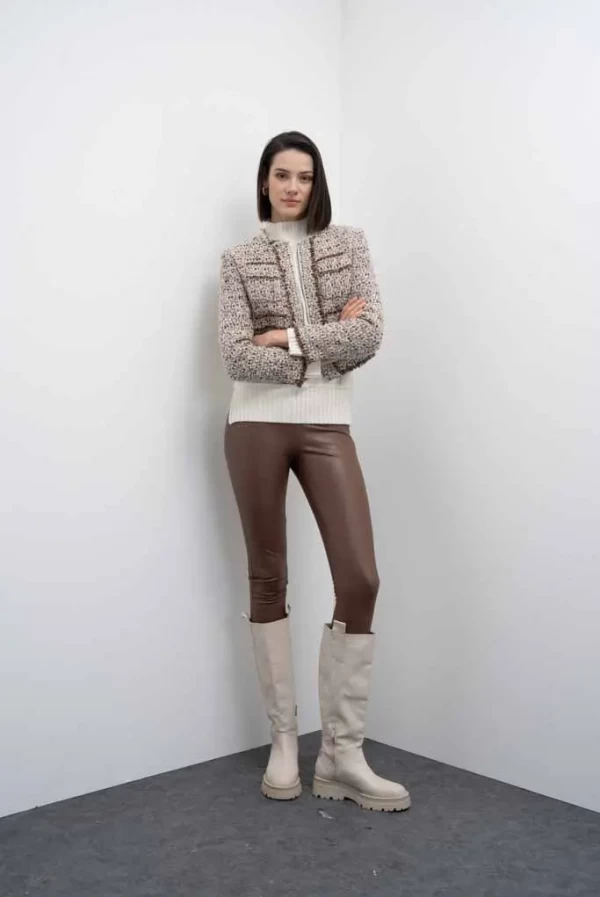 chaqueta corta tweed marron