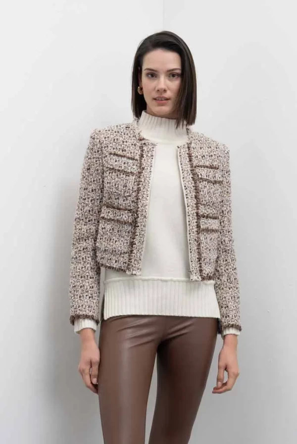 chaqueta corta tweed marron