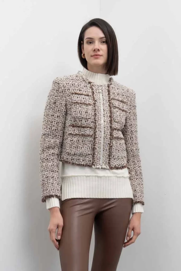 chaqueta corta tweed marron