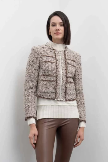 chaqueta corta tweed marron
