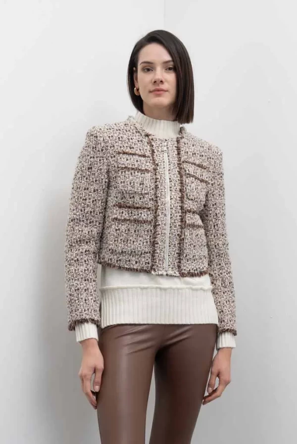 chaqueta corta tweed marron