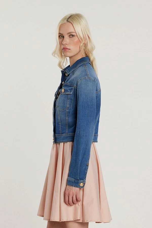 Chaqueta Denim Mujer con Manga Abullonada Chaqueta Denim Mujer con Manga Abullonada