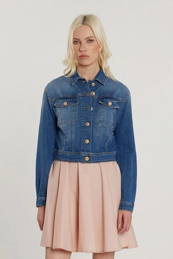 Chaqueta Denim Mujer con Manga Abullonada Chaqueta Denim Mujer con Manga Abullonada