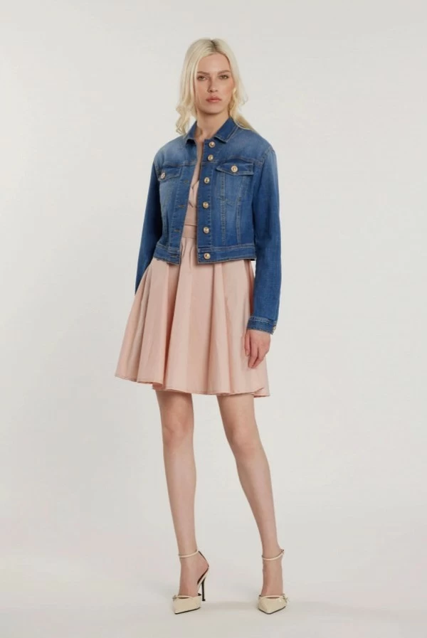 Chaqueta Denim Mujer con Manga Abullonada Chaqueta Denim Mujer con Manga Abullonada