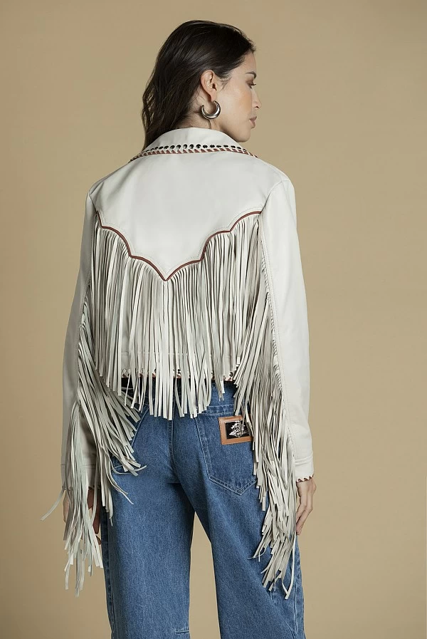 Chaqueta Étnica de Piel con Flecos Sahoco