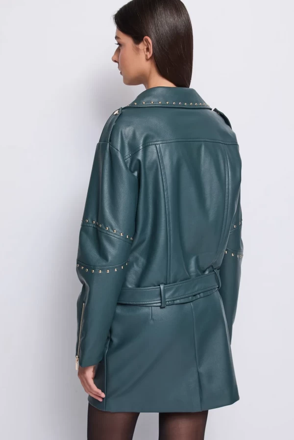 chaqueta motera ecopiel tachas doradas denny