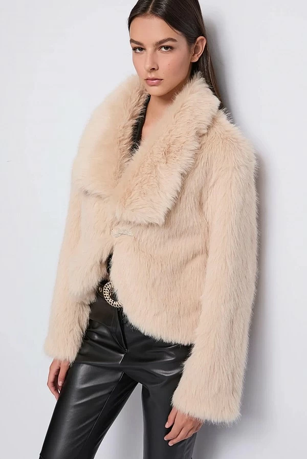 chaqueta piel sintetica beige denny rose
