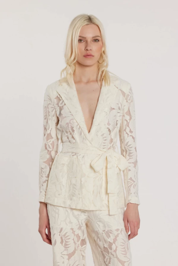 Chaqueta RAMPLING de manga larga con bolsillos de parche y cinturón de encaje