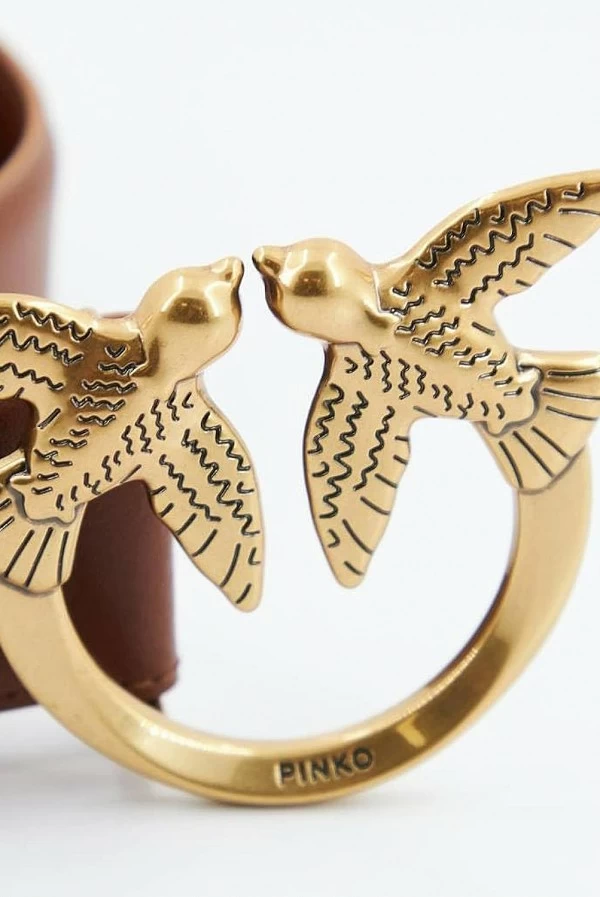 Cinturón alto Love Birds de piel 4cm pinko marron cuero