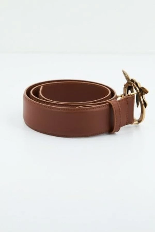 Cinturón alto Love Birds de piel 4cm pinko marron cuero