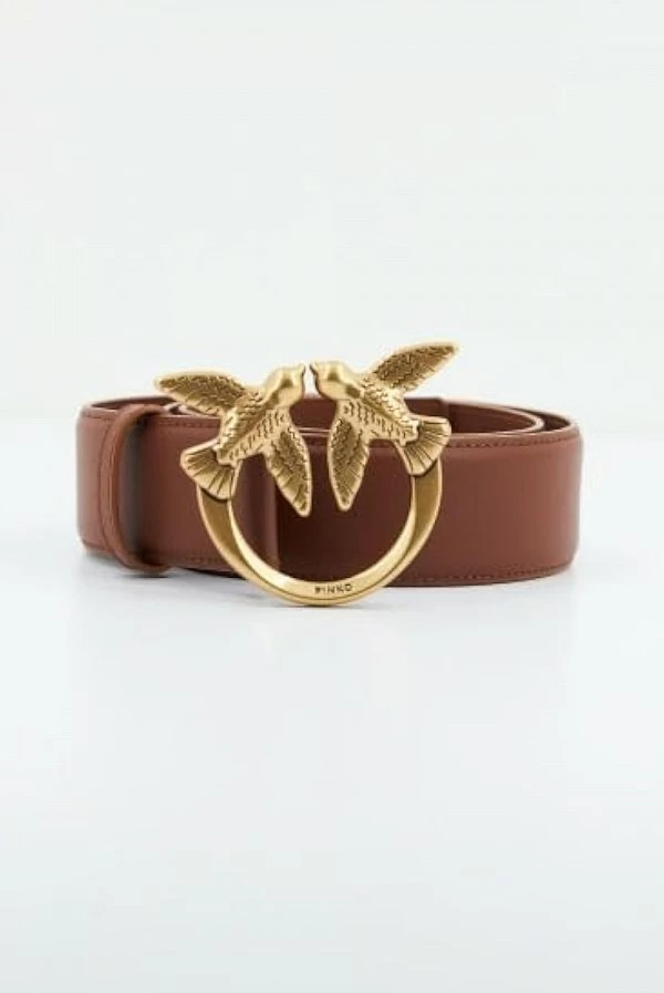 Cinturón alto Love Birds de piel 4cm pinko marron cuero
