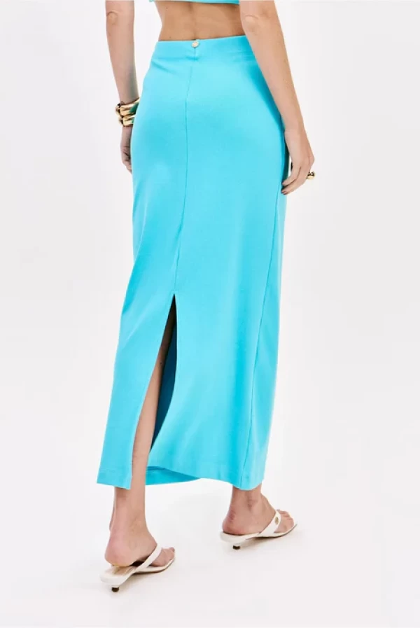 Conjunto Lança Perfume turquesa top palabra de honor y falda Conjunto Lança Perfume turquesa top palabra de honor y falda