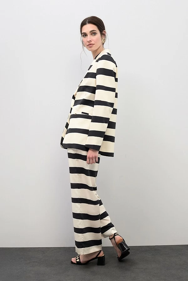 Culotte Satinado de Rayas Crudo y Negro