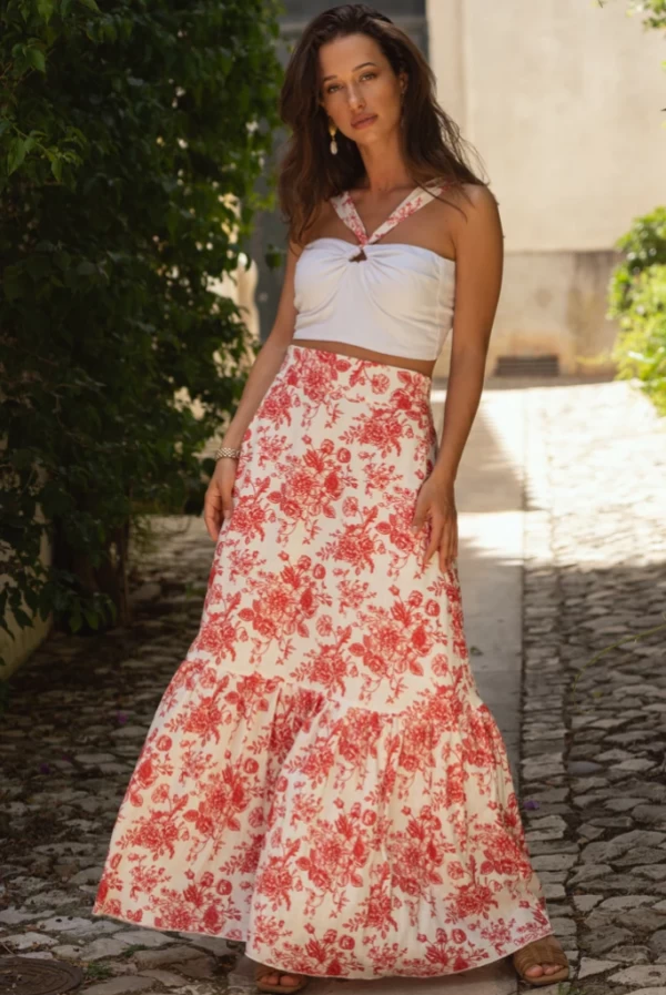 Falda Larga Emma Flower Red
