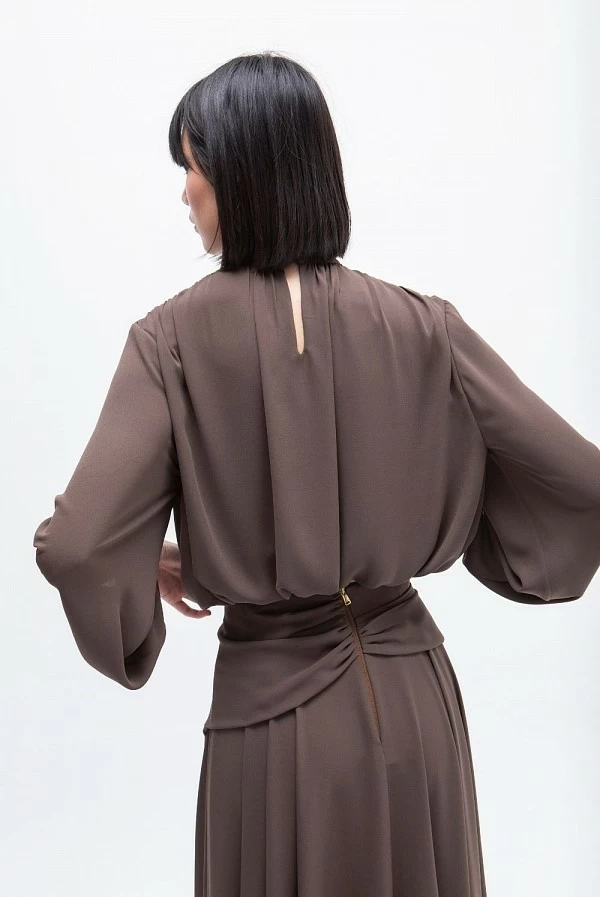 Falda midi marrón con lazo y bajo asimétrico MASAVI Falda midi marrón con lazo y bajo asimétrico MASAVI