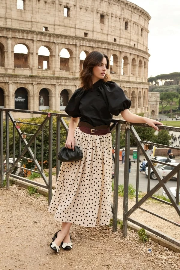 Falda RENZO Crudo Midi de Lunares – Coosy