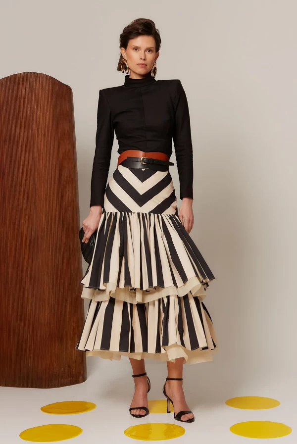 Falda RÚNICA Beige/Negro Midi – Coosy