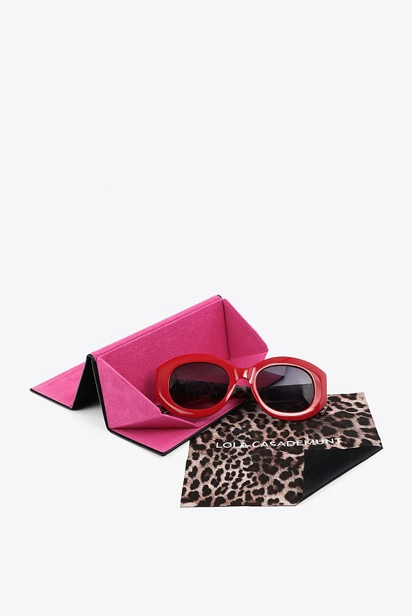 Gafas de Sol Redondeadas Rojas con Logo Leopardo