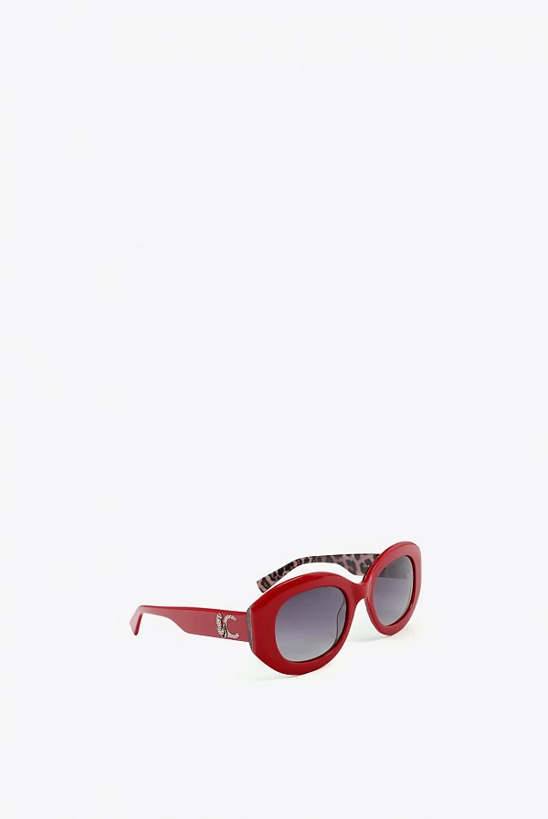 Gafas de Sol Redondeadas Rojas con Logo Leopardo