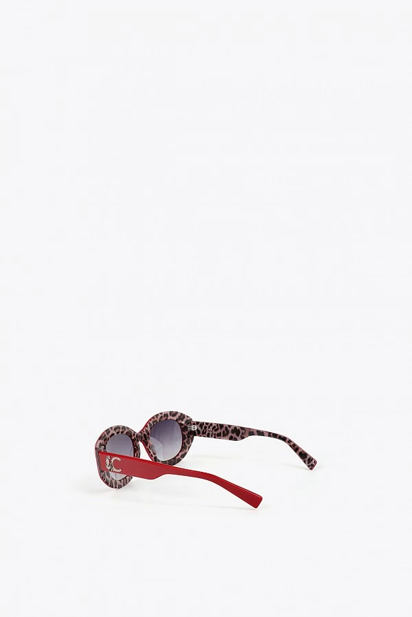 Gafas de Sol Redondeadas Rojas con Logo Leopardo
