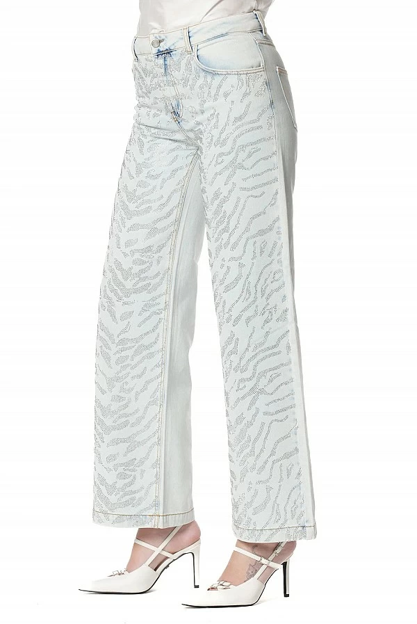 Jeans Anchos con Strass en Motivo Cebra