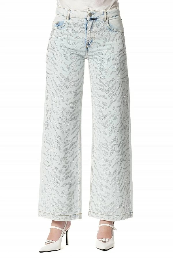 Jeans Anchos con Strass en Motivo Cebra