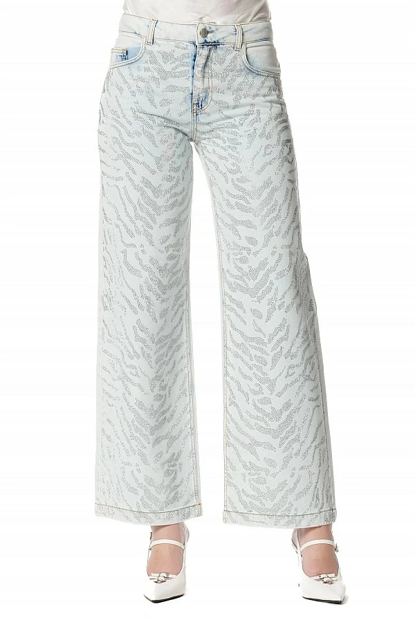 Jeans Anchos con Strass en Motivo Cebra