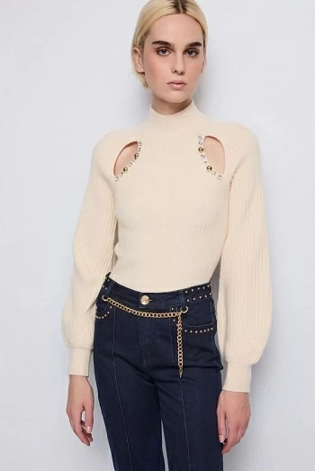 jersey lana acanalado beige denny rose jersey lana acanalado beige denny rose