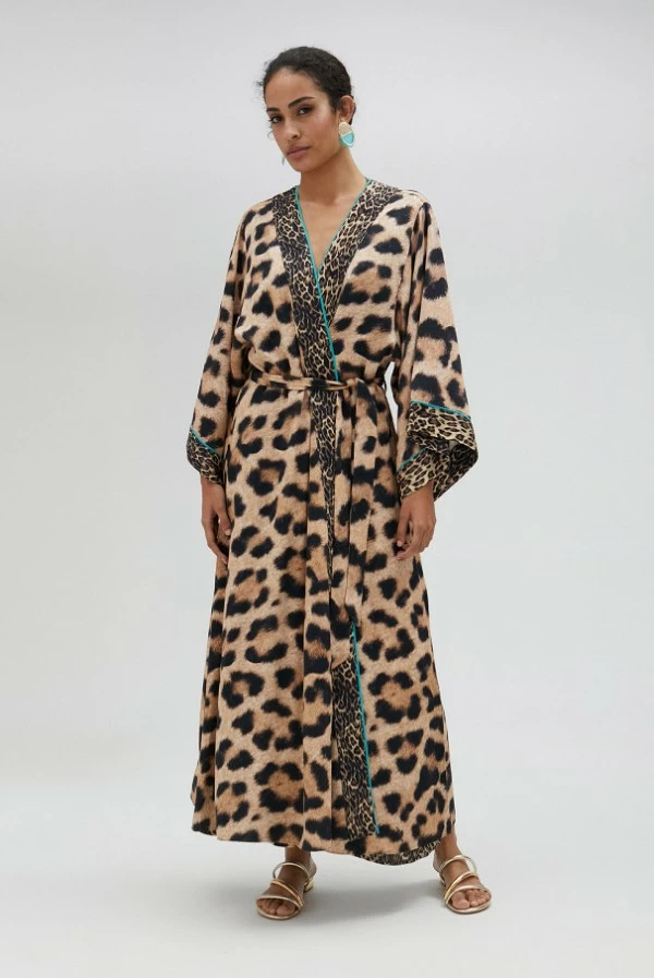 Kimono Largo Estampado de Leopardo