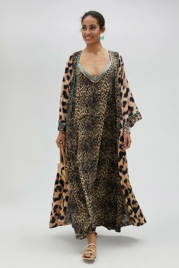 Kimono Largo Estampado de Leopardo