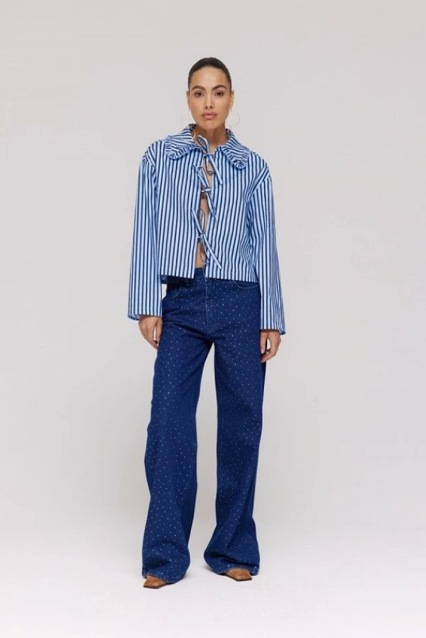 Mayra Jeans Harper & Yve – Tejano recto azul oscuro con strass
