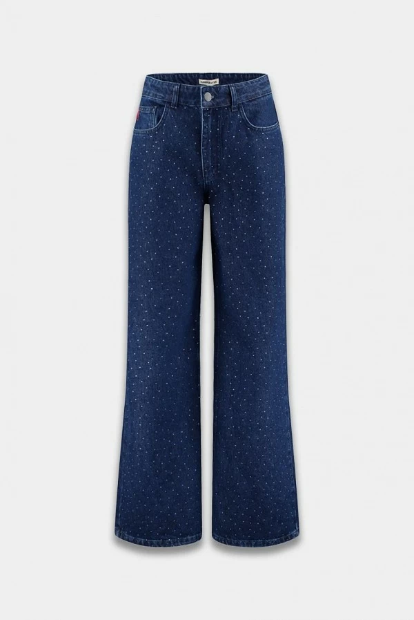 Mayra Jeans Harper & Yve – Tejano recto azul oscuro con strass