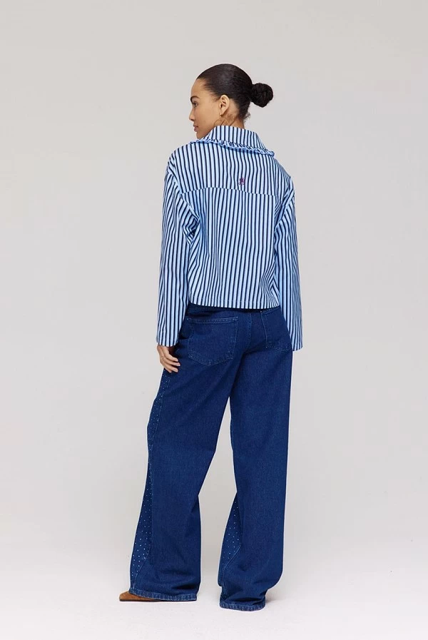 Mayra Jeans Harper & Yve – Tejano recto azul oscuro con strass